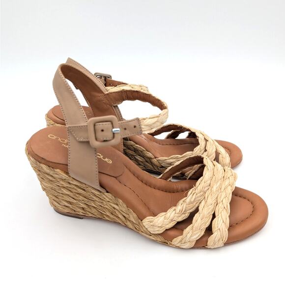 André Assous Milena Wedge Sandal Women's Open Toe Natural/Brown Size US8 EU38 - Picture 4 of 10